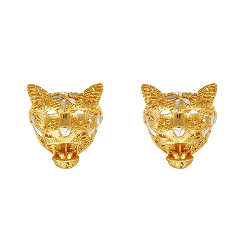Orecchini Testa di Pantera in Oro Giallo e Bianco 18 Kt