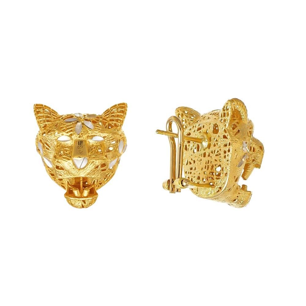 Orecchini Testa di Pantera in Oro Giallo e Bianco 18 Kt