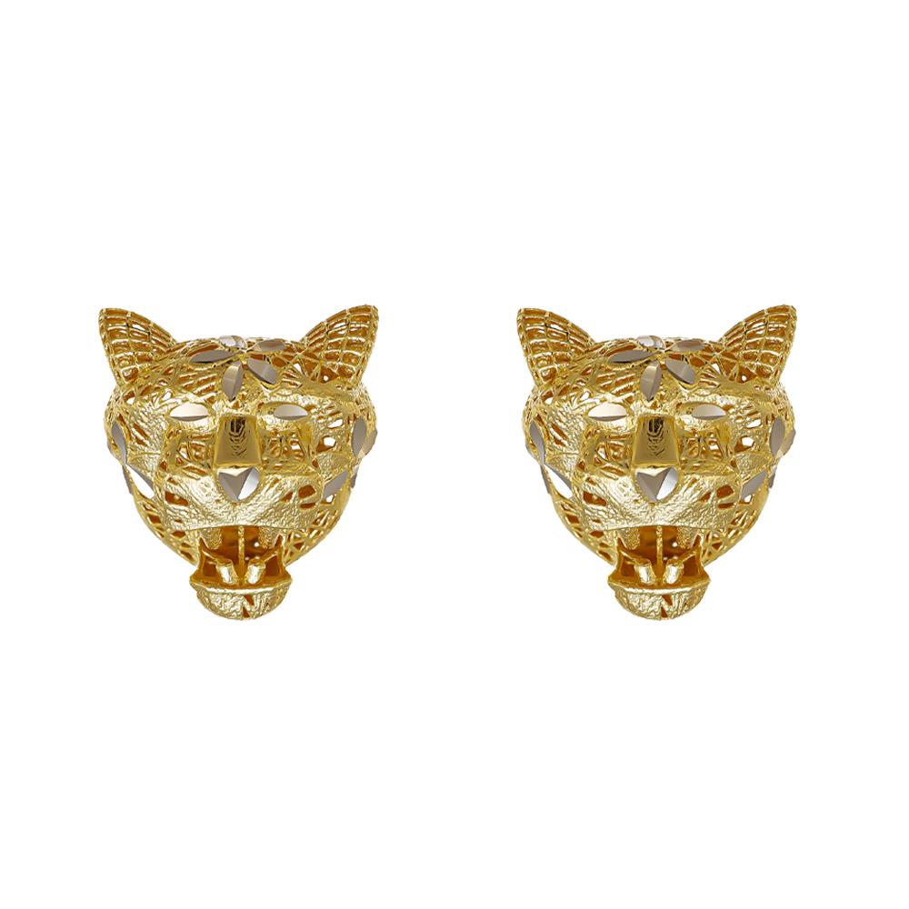 Orecchini Teste di Pantere in Oro Giallo e Bianco 18 Kt