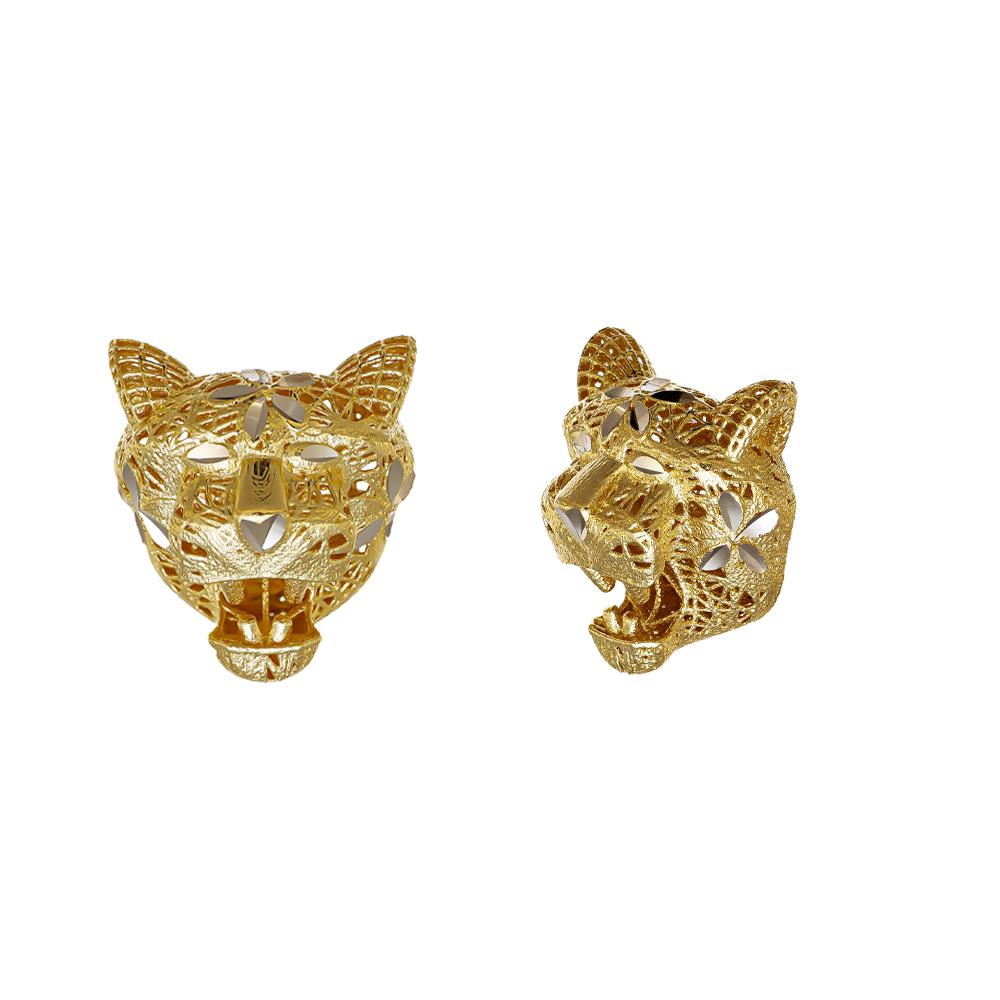 Orecchini Teste di Pantere in Oro Giallo e Bianco 18 Kt