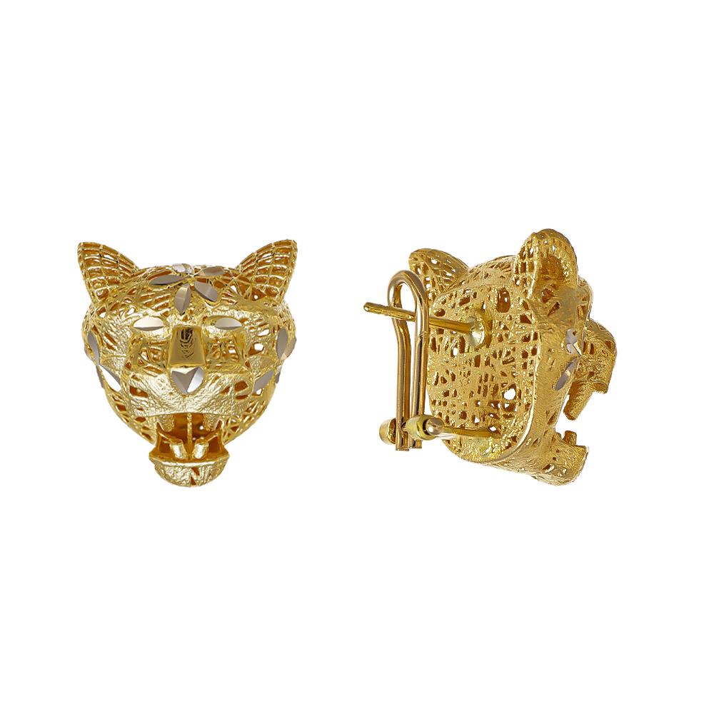 Orecchini Teste di Pantere in Oro Giallo e Bianco 18 Kt