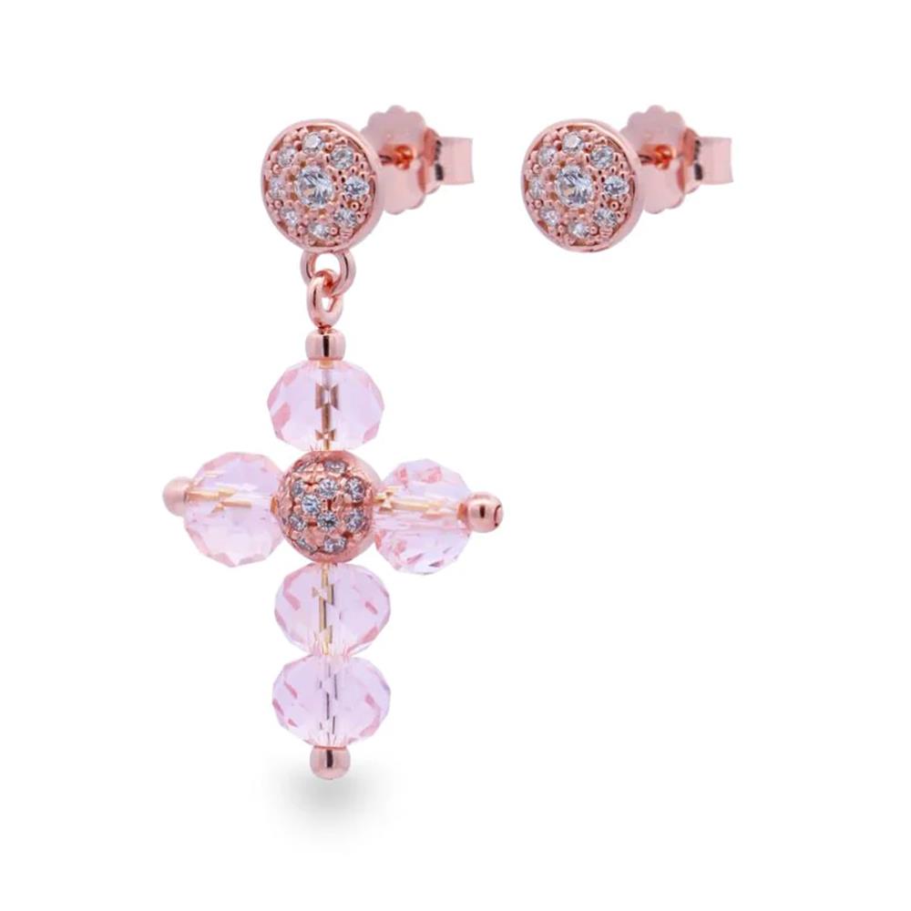 Orecchino Rue Des Mille Crystal Rainbow Croce Rosa