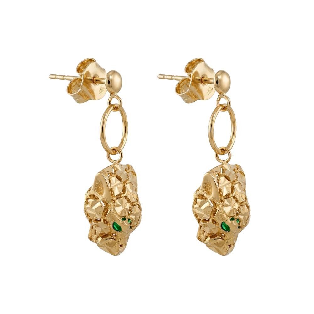 Orecchini Pantere in Oro Giallo 18 Kt e Cubic Verde Smeraldo