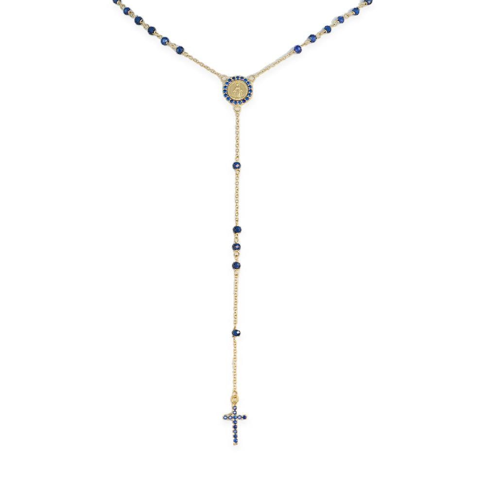 Rosario in Oro Giallo 18 Kt e Cubic Zirconia Blu
