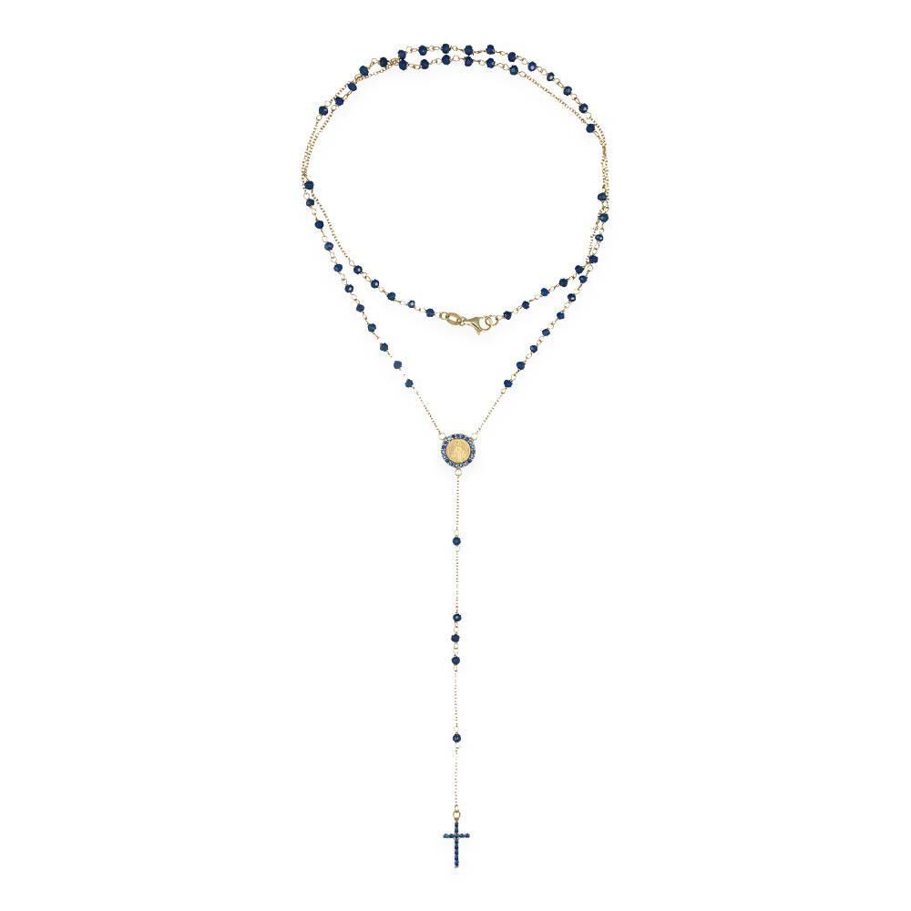Rosario in Oro Giallo 18 Kt e Cubic Zirconia Blu