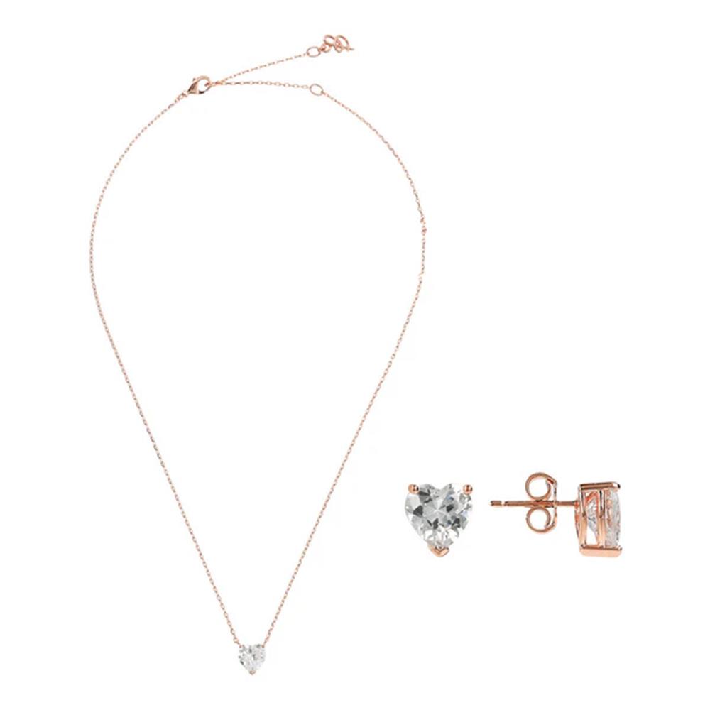 Set Bronzallure Collana e Orecchini a Lobo con Cuori in Cubic Zirconia Bianche