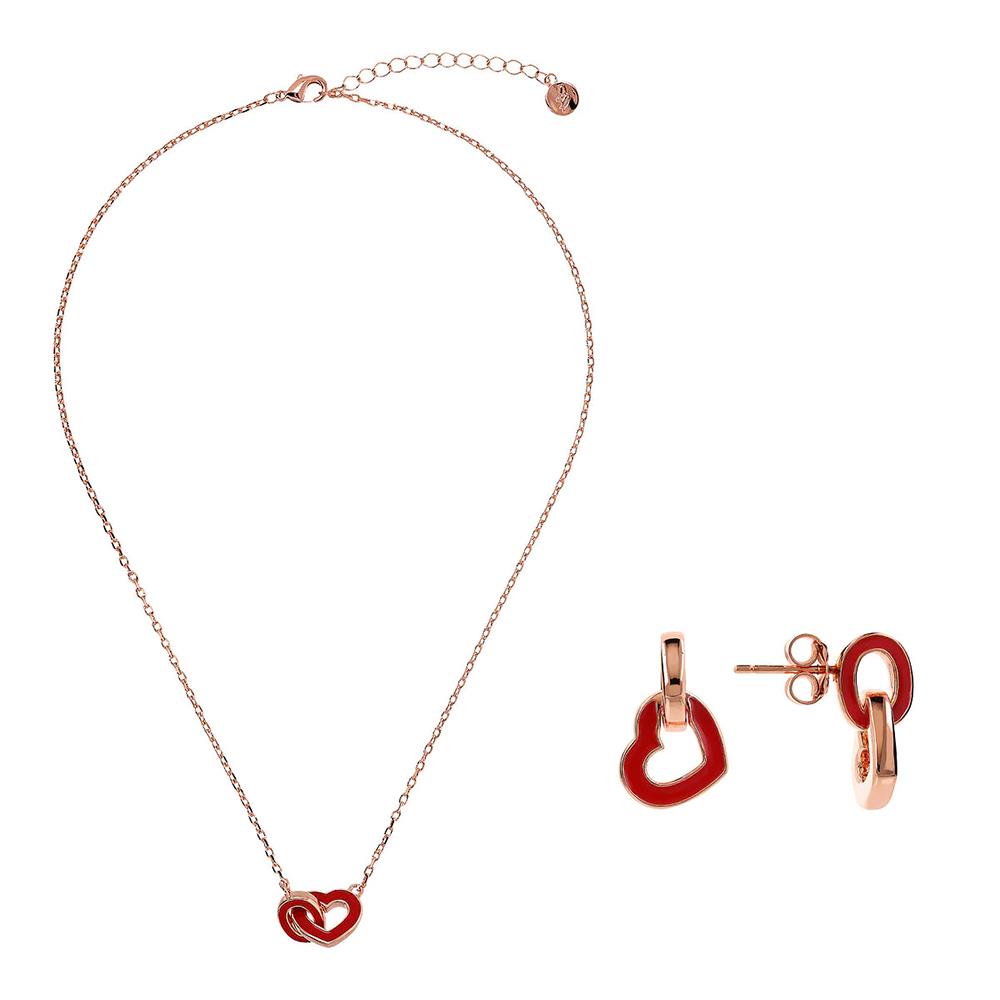 Set Bronzallure Collana e Orecchini Pendenti con Doppio Elemento Smaltato Cuore e Maglia Ovale