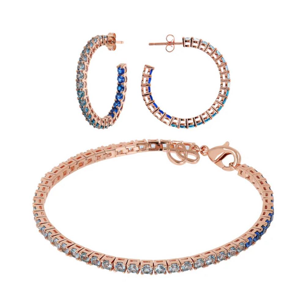 Set Bronzallure Orecchini a Cerchio Grandi e Bracciale Tennis con Cubic Zirconia Blu Effetto Dégradé