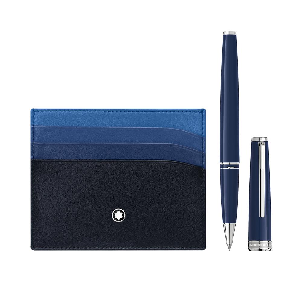 Set Montblanc Meisterstück con roller PIX blu e custodia tascabile a 6 scomparti