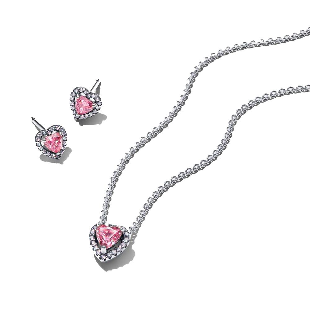 Set Pandora Collana e Orecchini Cuore Rosa